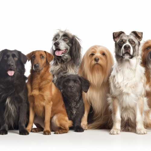 Generative AI, a group of twelve canines, and a white background